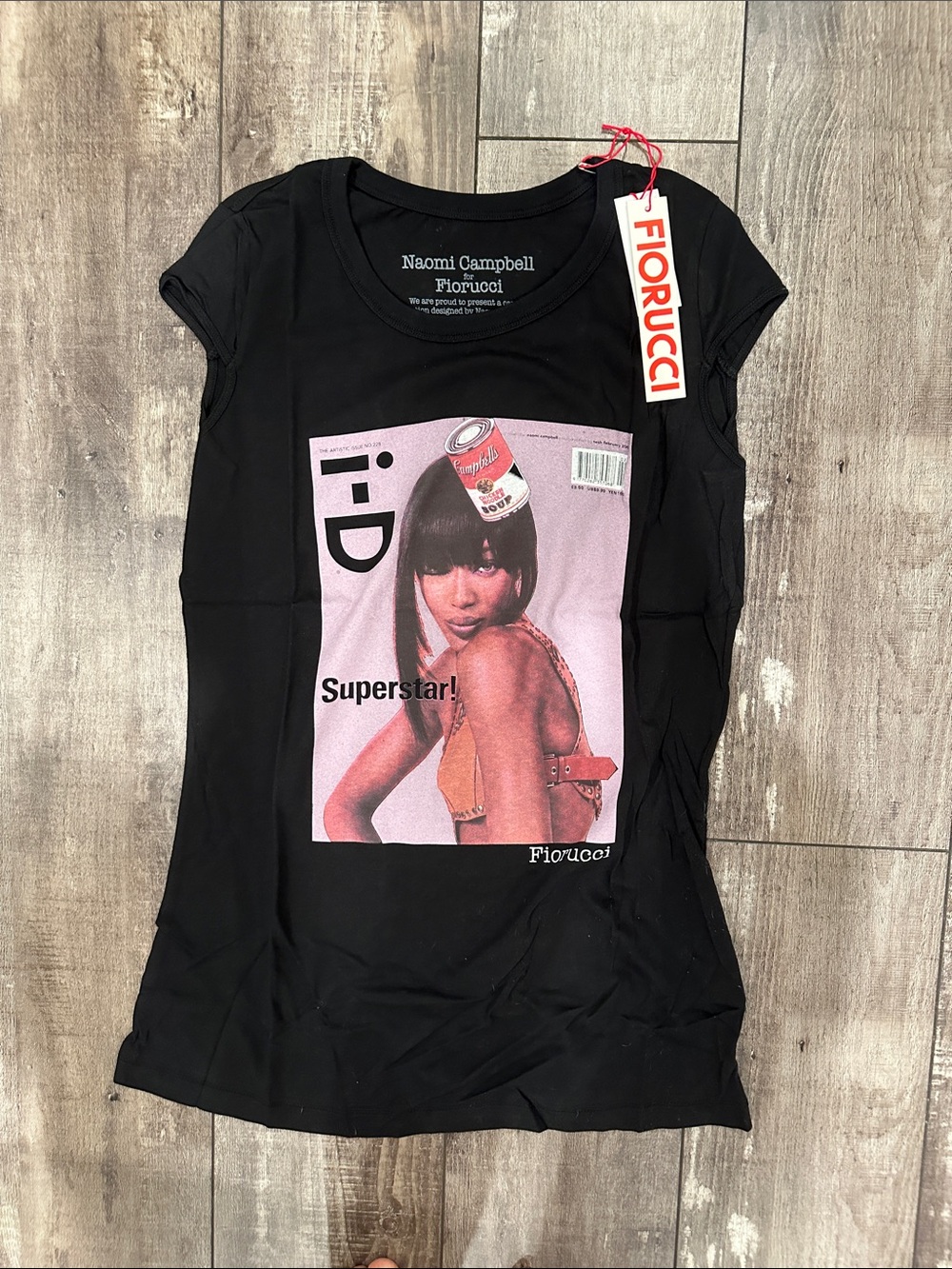 Fiorucci Black Tee with Pink Naomi Campbell Graphic